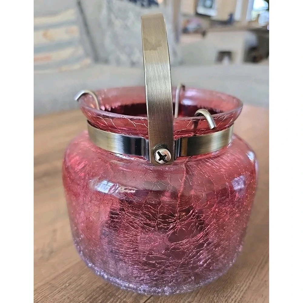 Yankee Candle Muted Autumn Crackle Jar Holder Lantern Cranberry Votive 1599297